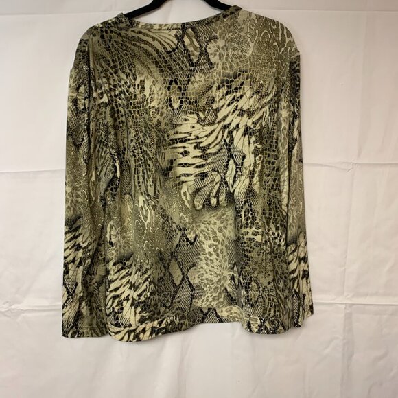 Chicos Blazer Multi Animal Print Metallic Green Bomber Zip Up Womens SZ 2(12-14) - Picture 4 of 9